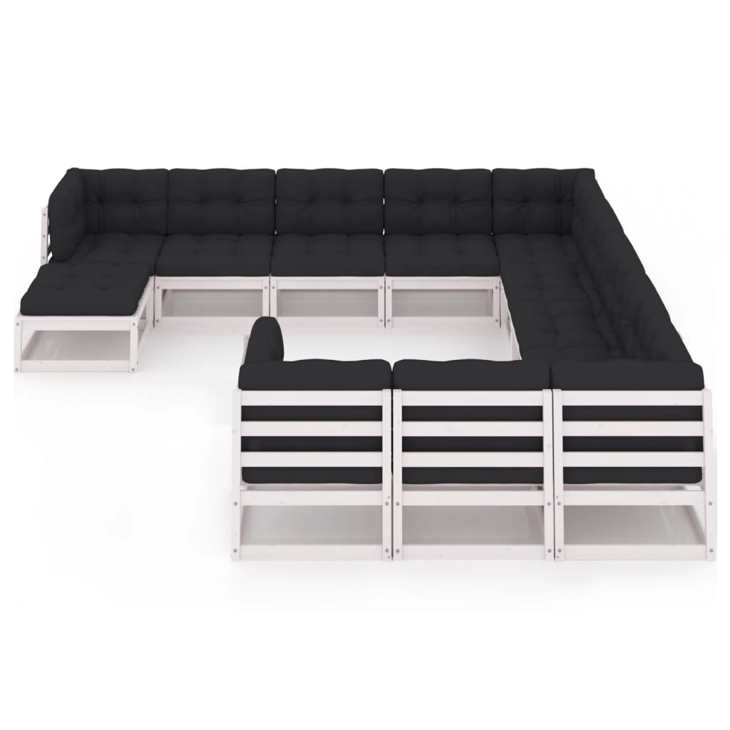 Set Divani da Giardino 12 pz Cuscini Bianchi Massello di Pino 3077105