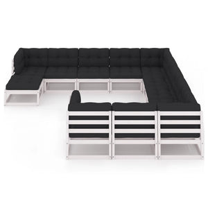 Set Divani da Giardino 12 pz Cuscini Bianchi Massello di Pino 3077105