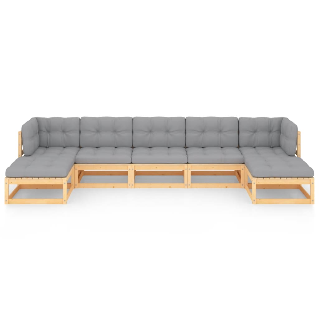 Set Salotto Giardino 7 pz Cuscini Antracite Legno Massello Pino 3077124