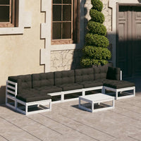 Set Salotto Giardino 8pz con Cuscini Bianco Legno Massello Pino 3077130