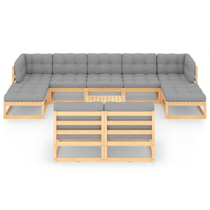 Set Salotto Giardino 10pz Cuscini Antracite Legno Massello Pino 3077139