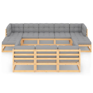 Set Salotto Giardino 10pz Cuscini Antracite Legno Massello Pino 3077164