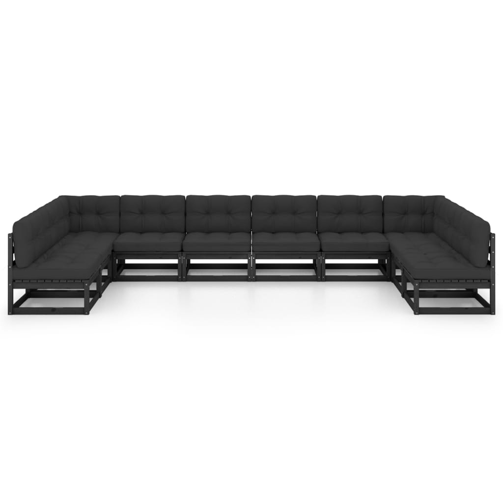 Set Divani da Giardino 10 pz con Cuscini Massello di Pino Nero 3077208