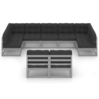 Set Divani da Giardino 9 pz Grigio Cuscini Massello di Pino cod mxl 50970