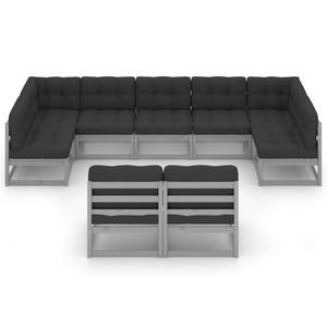 Set Divani da Giardino 9 pz Grigio Cuscini Massello di Pino cod mxl 50970