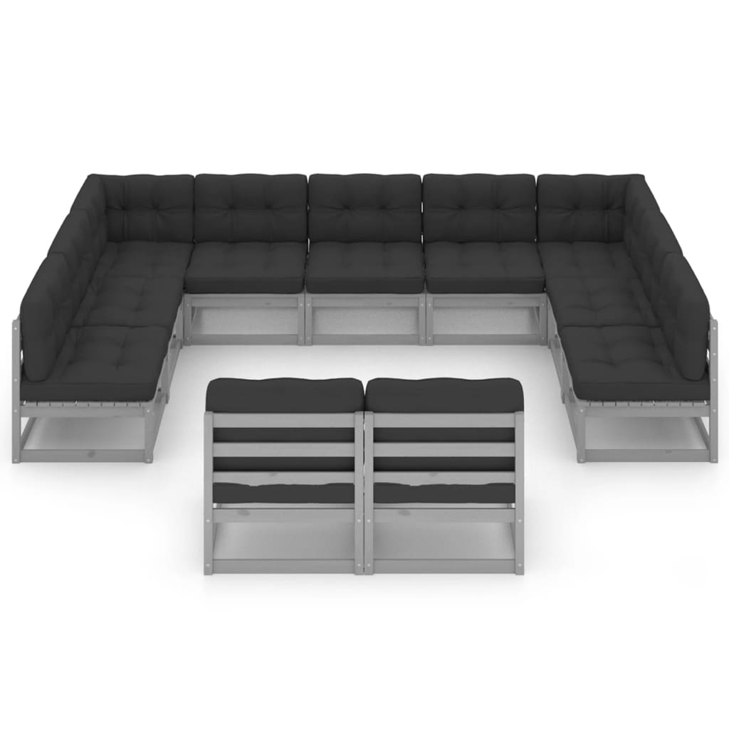 Set Divani da Giardino 11 pz Grigio Cuscini Massello di Pino 3077226