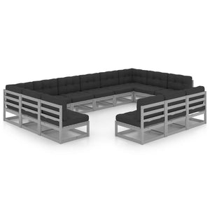 Set Divani da Giardino 13 pz Grigio Cuscini Massello di Pino 3077246