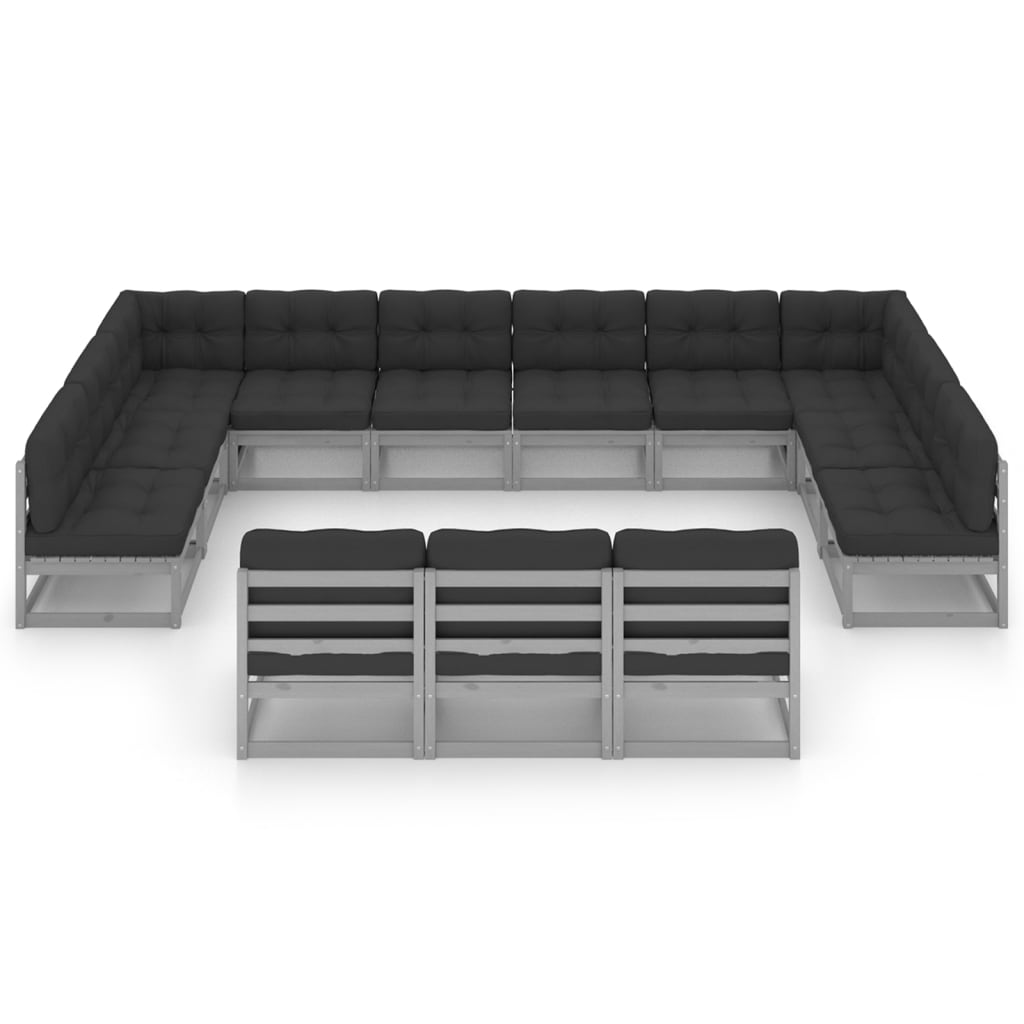 Set Divani da Giardino 13 pz Grigio Cuscini Massello di Pino 3077246