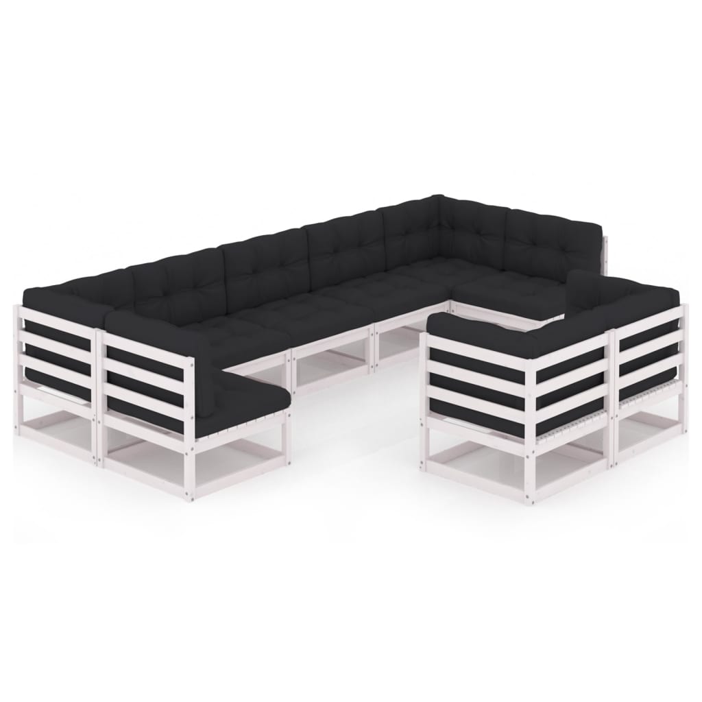 Set Divani da Giardino 9 pz con Cuscini Massello di Pino Bianco 3077255