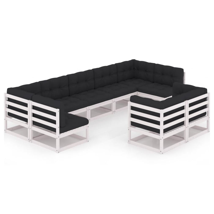 Set Divani da Giardino 9 pz con Cuscini Massello di Pino Bianco 3077255