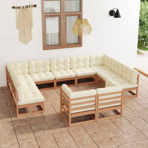 Set Salotto Giardino e Cuscini 11 pz Legno Massello Pino Ambra 3077267