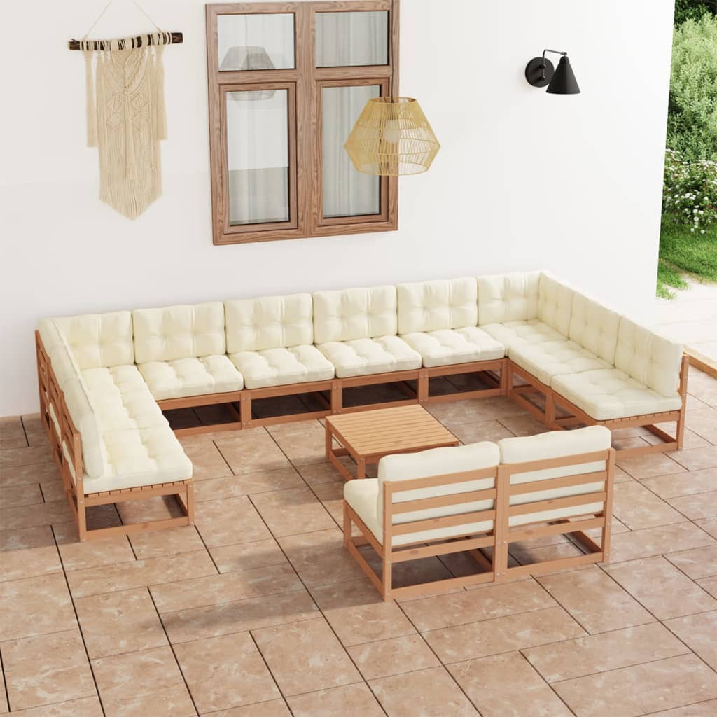 Set Salotto Giardino e Cuscini 13 pz Legno Massello Pino Ambra 3077282