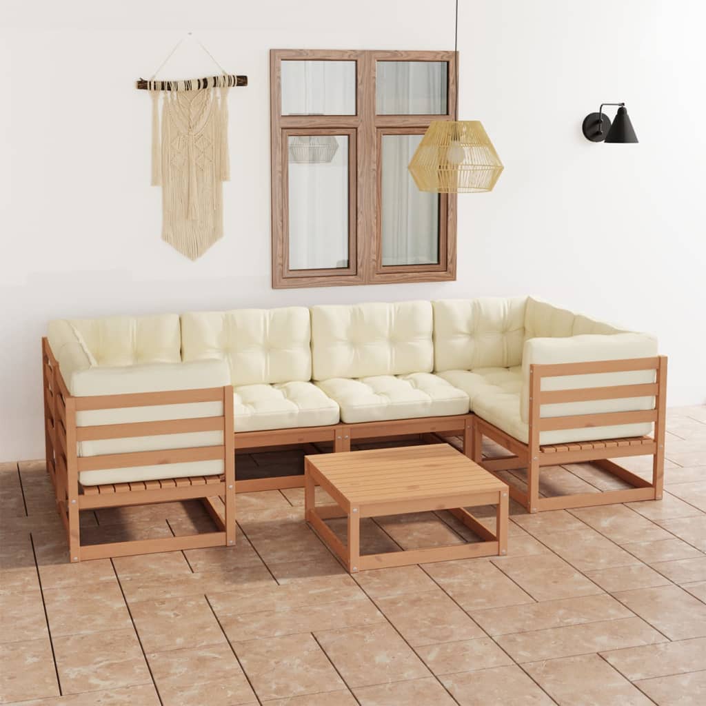 Set Salotto Giardino e Cuscini 7 pz Legno Massello Pino Ambra 3077302