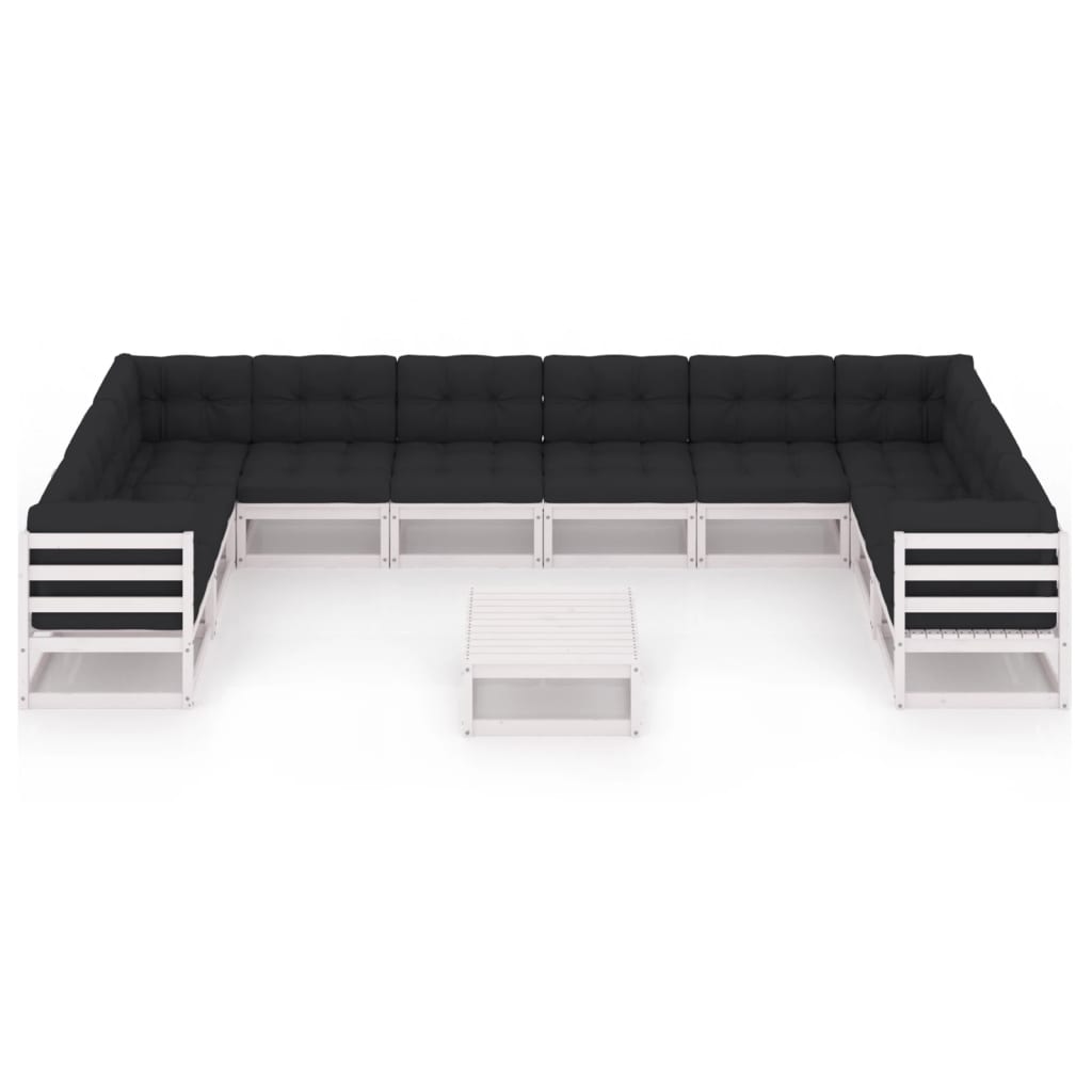 Set Divani da Giardino 11pz con Cuscini Massello di Pino Bianco 3077325
