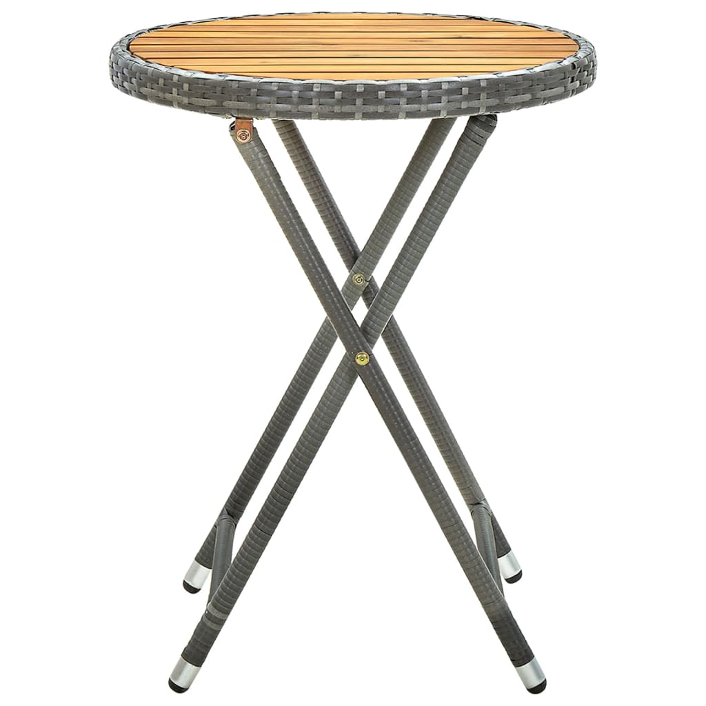 Tavolino da Tè Grigio 60 cm in Polyrattan e Massello di Acacia 316510