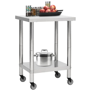 Tavolo da Lavoro Cucina con Ruote 60x30x85 cm in Acciaio Inox 51631