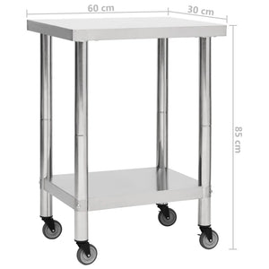 Tavolo da Lavoro Cucina con Ruote 60x30x85 cm in Acciaio Inox