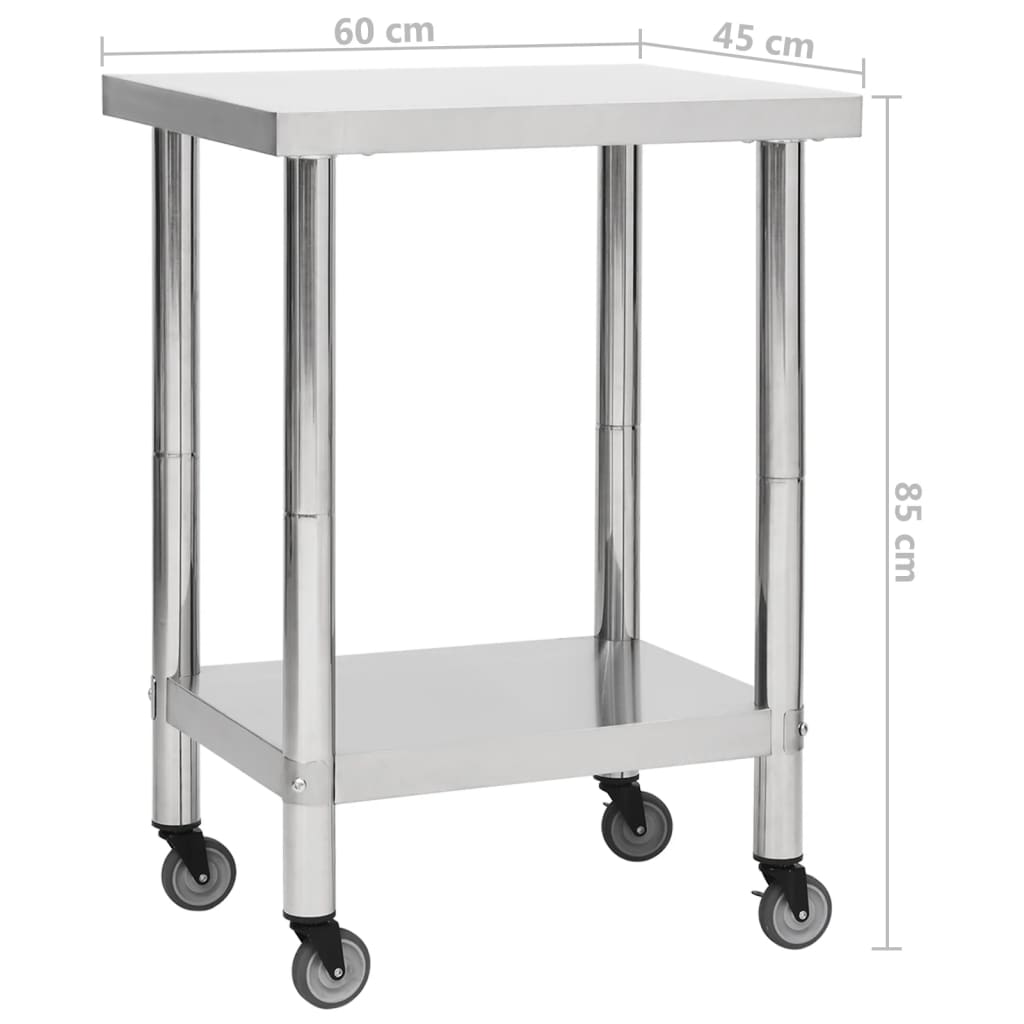 Tavolo da lavoro professionale da cucina con ruote 60 x 45 x 85 cm acciaio inox 02_0045415