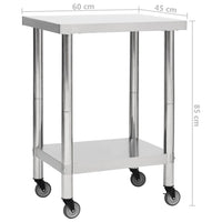Tavolo da lavoro professionale da cucina con ruote 60 x 45 x 85 cm acciaio inox 02_0045415