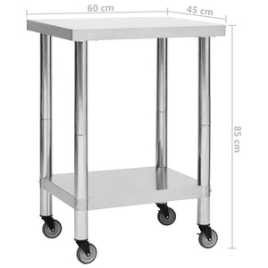 Tavolo da lavoro professionale da cucina con ruote 60 x 45 x 85 cm acciaio inox 02_0045415