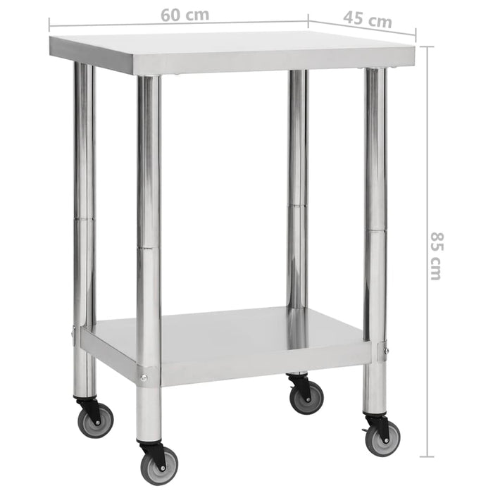 Tavolo da lavoro professionale da cucina con ruote 60 x 45 x 85 cm acciaio inox 02_0045415