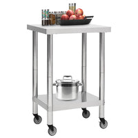 Tavolo da Lavoro Cucina con Ruote 60x60x85 cm in Acciaio Inox 51633