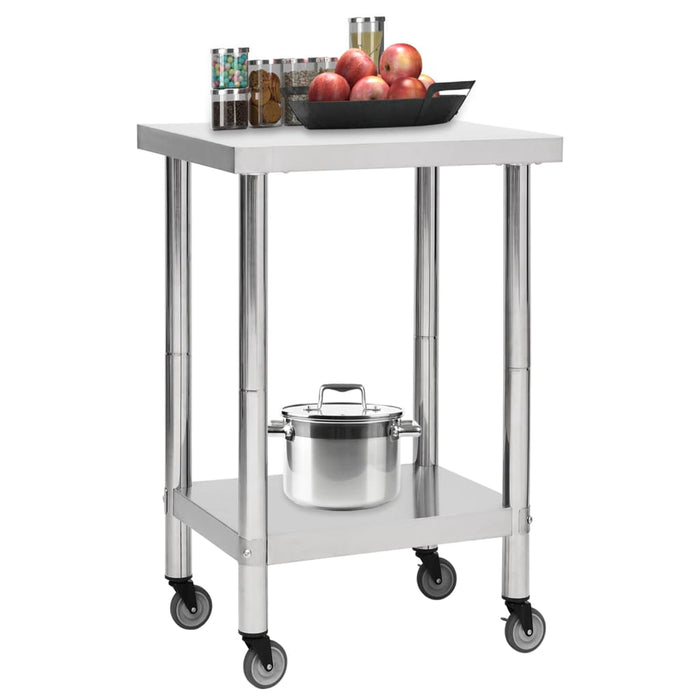 Tavolo da Lavoro Cucina con Ruote 60x60x85 cm in Acciaio Inox 51633