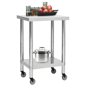 Tavolo da Lavoro Cucina con Ruote 60x60x85 cm in Acciaio Inox