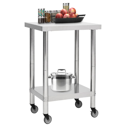 Tavolo da Lavoro Cucina con Ruote 60x60x85 cm in Acciaio Inox