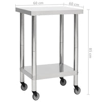 Tavolo da Lavoro Cucina con Ruote 60x60x85 cm in Acciaio Inox 51633