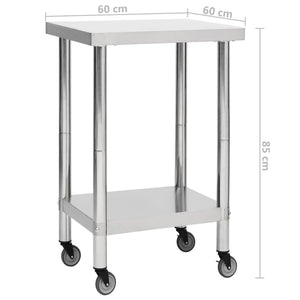 Tavolo da Lavoro Cucina con Ruote 60x60x85 cm in Acciaio Inox 51633