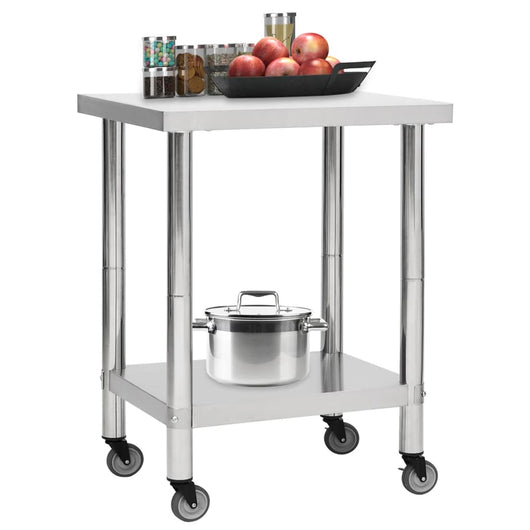 Tavolo da Lavoro Cucina con Ruote 80x30x85 cm in Acciaio Inox 51634