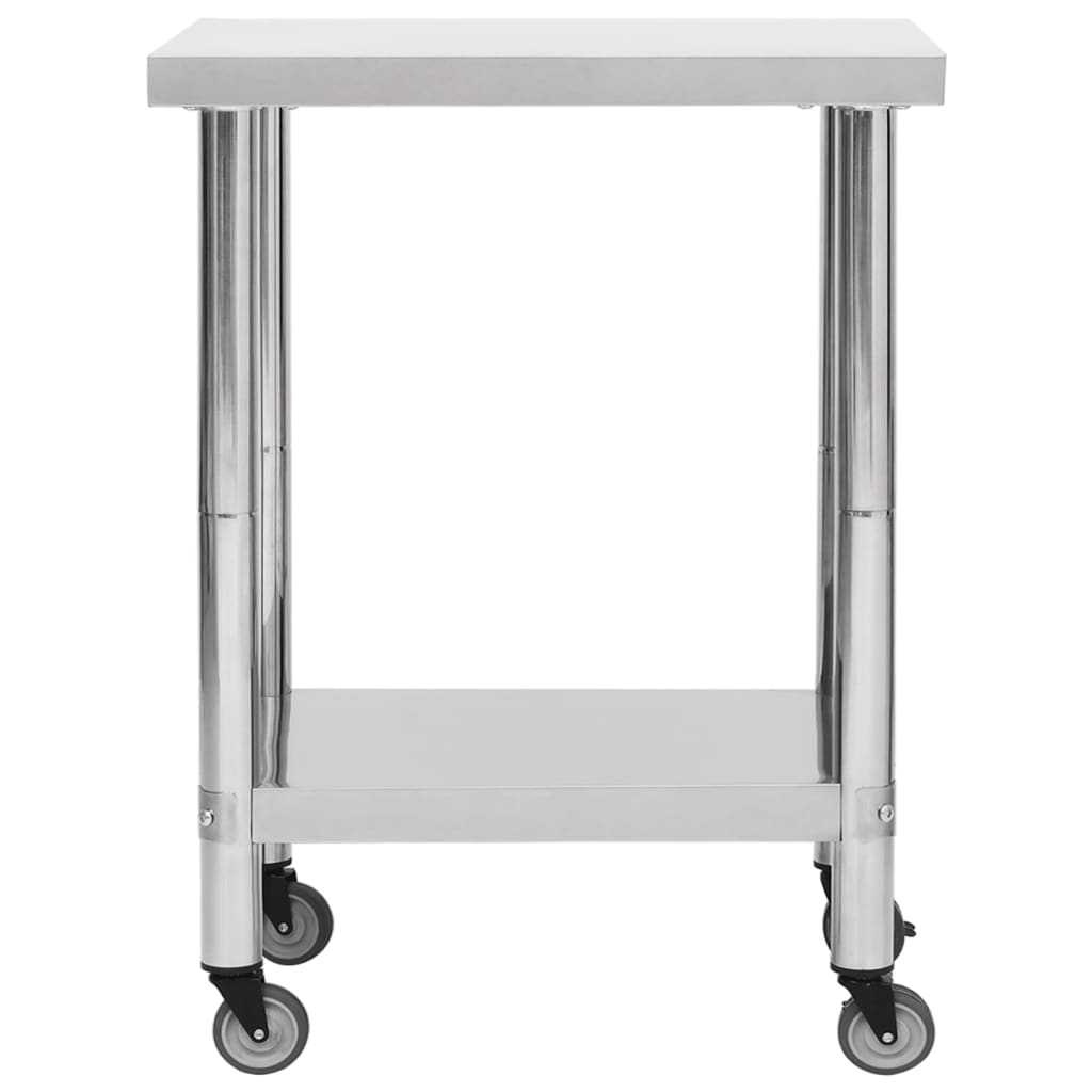Tavolo da Lavoro Cucina con Ruote 80x30x85 cm in Acciaio Inox 51634