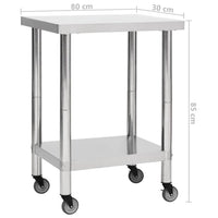 Tavolo da Lavoro Cucina con Ruote 80x30x85 cm in Acciaio Inox 51634