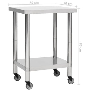 Tavolo da Lavoro Cucina con Ruote 80x30x85 cm in Acciaio Inox 51634