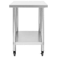 Tavolo da Lavoro Cucina con Ruote 80x60x85 cm in Acciaio Inox 51636