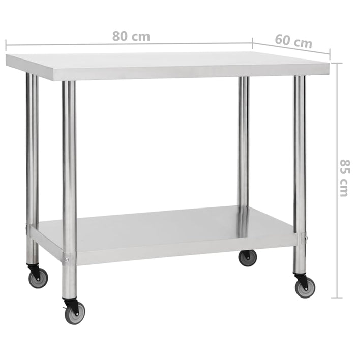 Tavolo da lavoro cucina con ruote 80 x 60 x 85 cm acciaio inox 02_0001917