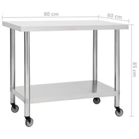 Tavolo da Lavoro Cucina con Ruote 80x60x85 cm in Acciaio Inox 51636