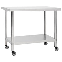 Tavolo da lavoro cucina con ruote 100 x 30 x 85 cm acciaio inox 02_0001910