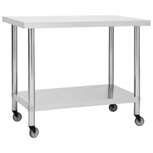 Tavolo da lavoro cucina con ruote 100 x 30 x 85 cm acciaio inox 02_0001910
