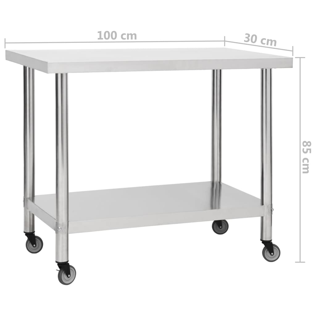 Tavolo da lavoro cucina con ruote 100 x 30 x 85 cm acciaio inox 02_0001910