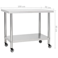 Tavolo da lavoro cucina con ruote 100 x 30 x 85 cm acciaio inox 02_0001910