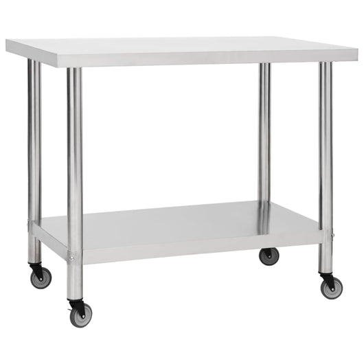 Tavolo da lavoro da cucina con ruote piano di lavoro gourmet spazio commerciale ristorante 100 x 45 x 85 cm acciaio inossidabile 02_0001911