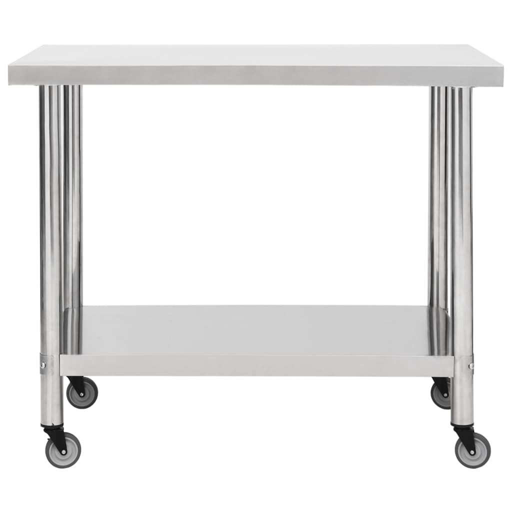Tavolo da lavoro da cucina con ruote piano di lavoro gourmet spazio commerciale ristorante 100 x 45 x 85 cm acciaio inossidabile 02_0001911