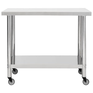 Tavolo da lavoro da cucina con ruote piano di lavoro gourmet spazio commerciale ristorante 100 x 45 x 85 cm acciaio inossidabile 02_0001911