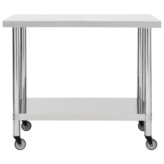 Tavolo da lavoro da cucina con ruote piano di lavoro gourmet spazio commerciale ristorante 100 x 45 x 85 cm acciaio inossidabile 02_0001911