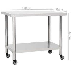 Tavolo da lavoro da cucina con ruote piano di lavoro gourmet spazio commerciale ristorante 100 x 45 x 85 cm acciaio inossidabile 02_0001911
