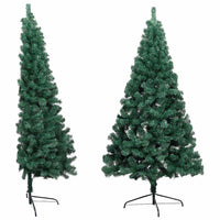 Albero di Natale a Metà Preilluminato con Palline Verde 180 cm 3077479