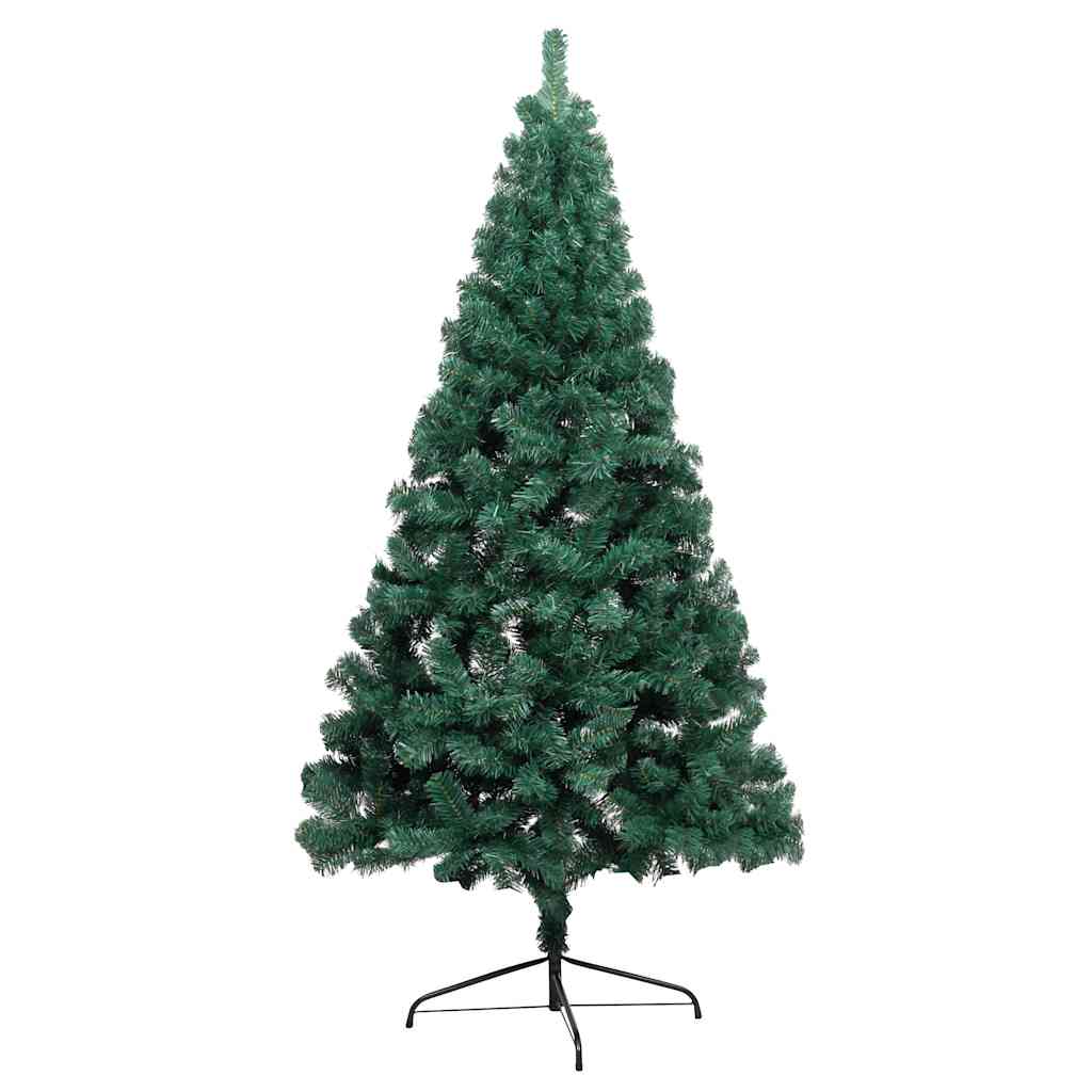 Albero di Natale a Metà Preilluminato con Palline Verde 180 cm 3077479