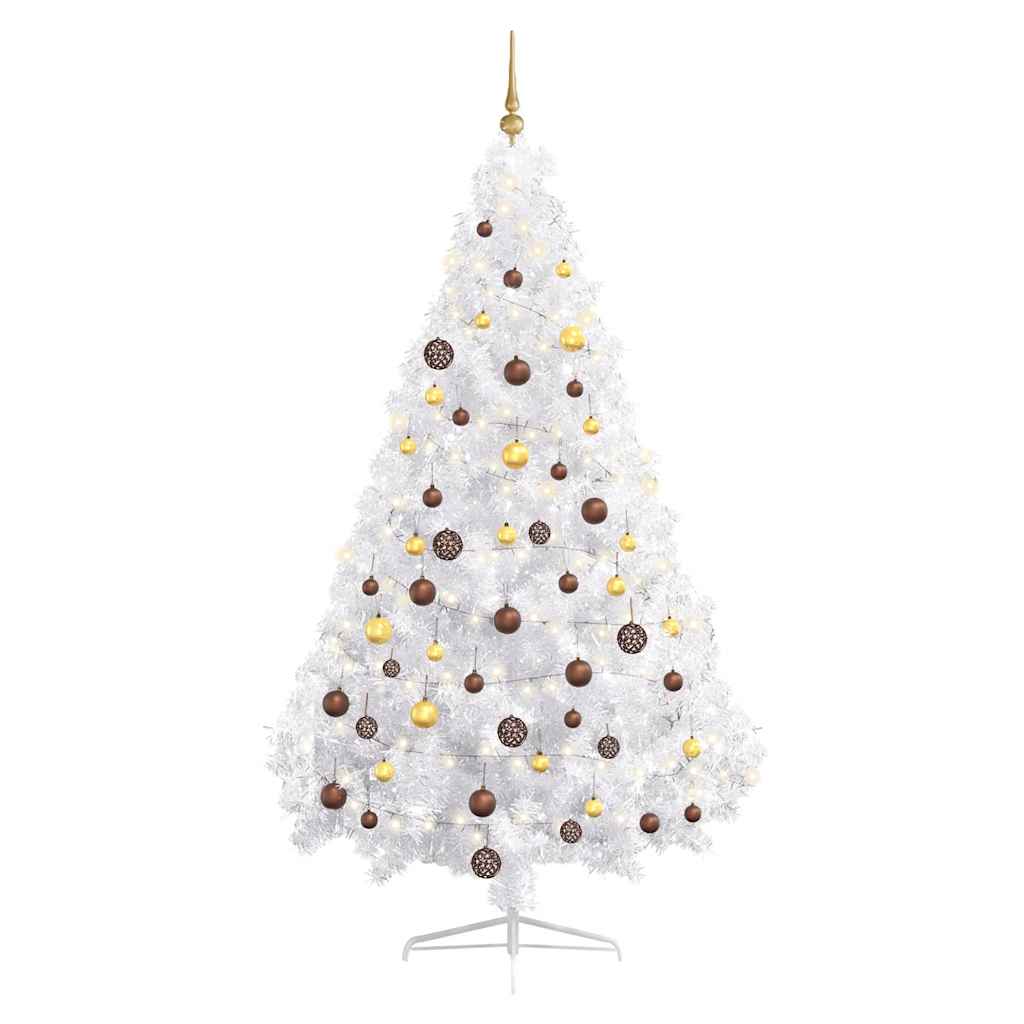 Set Albero Natale Artificiale a Metà LED Palline Bianco 180cm 3077484